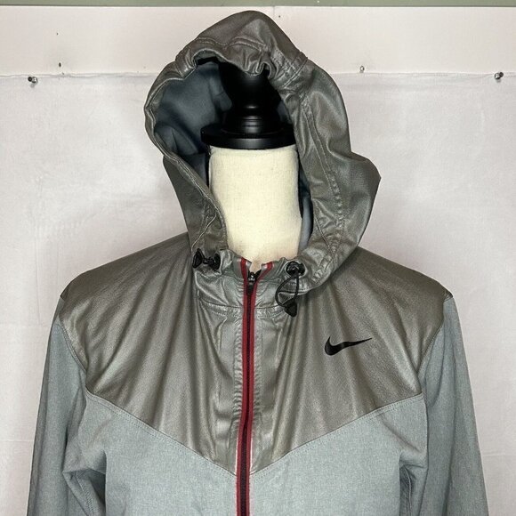 Nike Pro Running Jacket Womens Gray Red Hooded Full Zip Stretch Sz. S - Picture 2 of 10